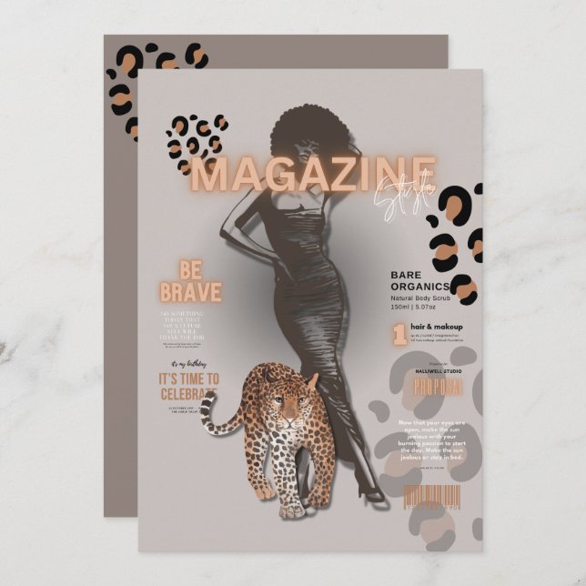 Invitation Bachelorte fête magazine mode diva (Devant / Derrière)