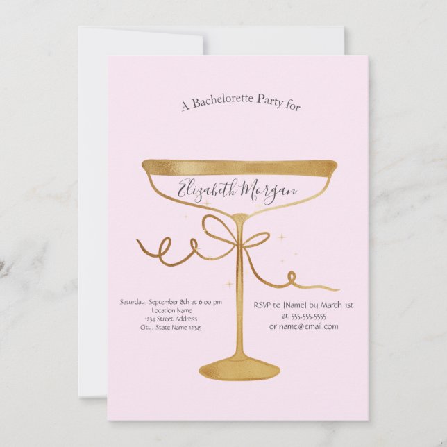 Invitation Bachelorte rose Verre Champagne (Devant)