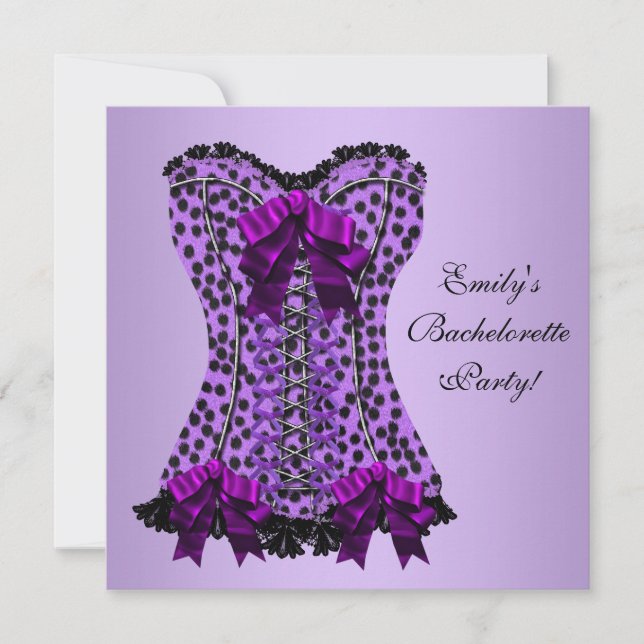 Invitation Bachelorte violette Léopard Corset violet (Devant)