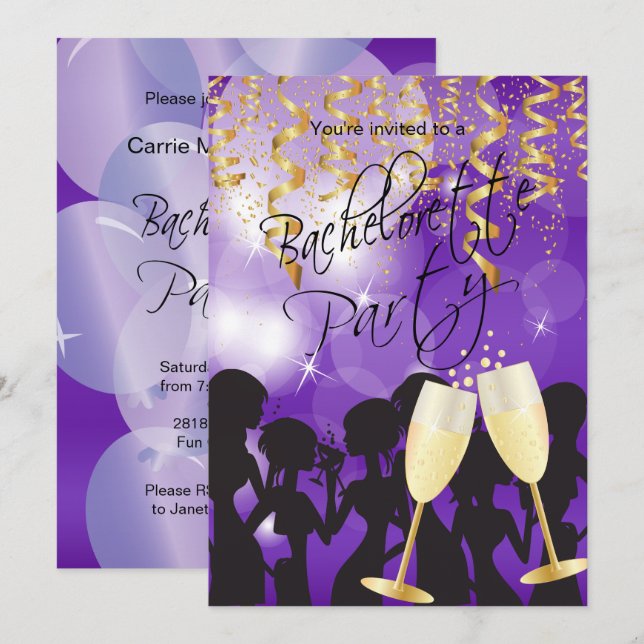 Invitation Bachelorte violette profonde (Devant / Derrière)