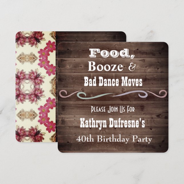 Invitation "Bad Dance Moves" Rustique Floral Anniversaire Inv (Devant / Derrière)