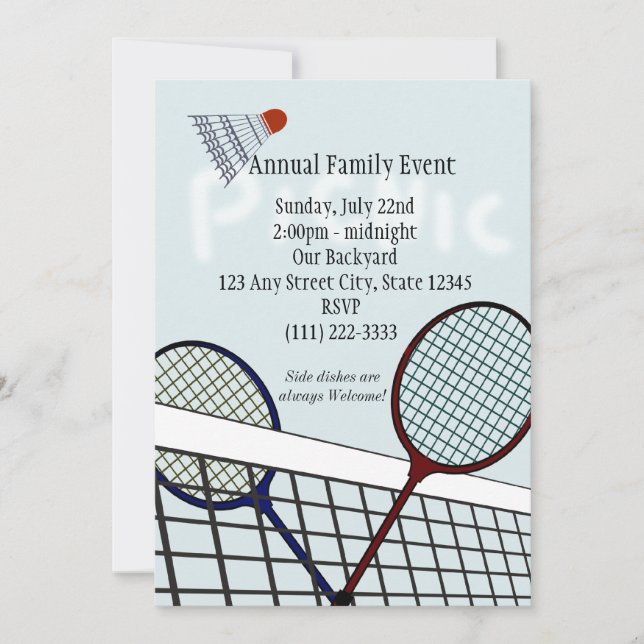 Invitation Badminton Party / Pique-nique (Devant)