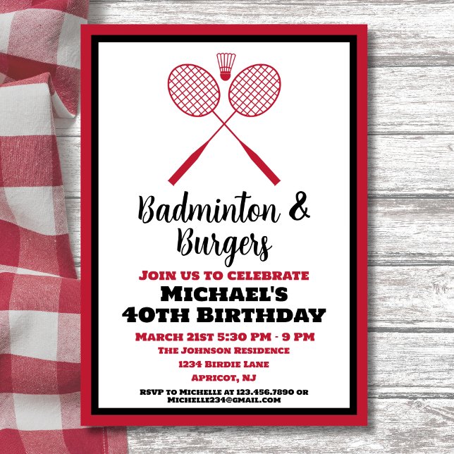 Invitation Badminton Party Sports BBQ Anniversaire (Créateur téléchargé)