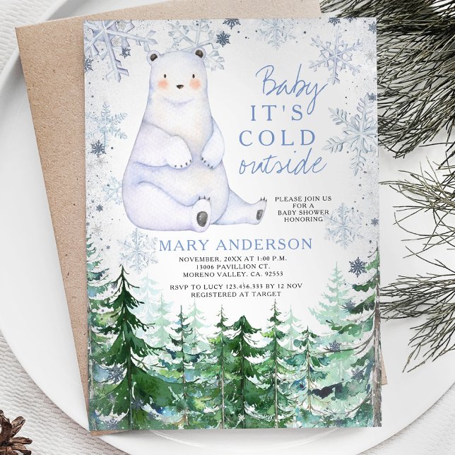 Invitation Baer Winter Snowflakes Forest Animal Baby shower (Créateur téléchargé)
