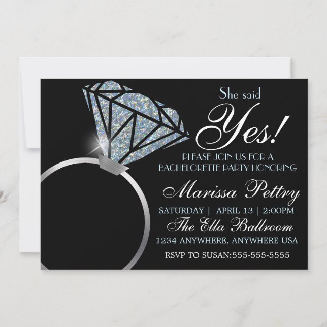 Invitation Bague à diamant, Bachelorette, elle a dit oui (Devant)