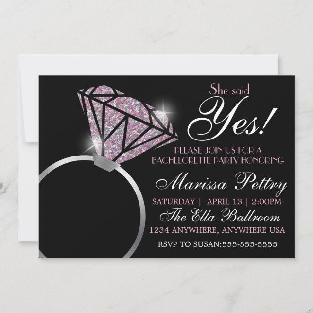 Invitation Bague à diamant, Bachelorette, elle a dit oui le (Devant)