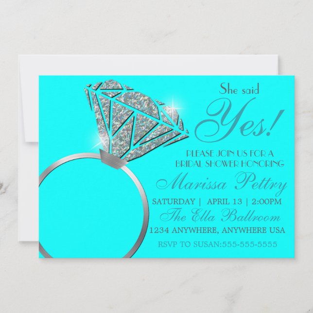 Invitation Bague à diamant, Fête de la mariée, elle a dit (Devant)