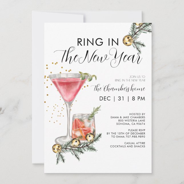 Invitation Bague À La Fête Du Cocktail Du Nouvel An (Devant)