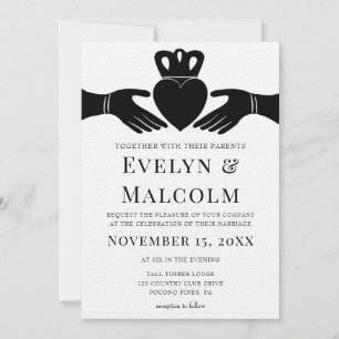 Invitation Bague de Claddagh irlandais Simple Mariage noir et