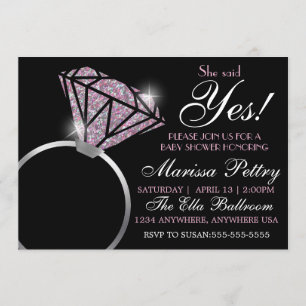 Invitation Bague de diamant, Baby SHower, elle a dit oui rose