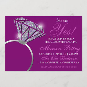 Invitation Bague de diamant, douche de mariée, elle a dit oui