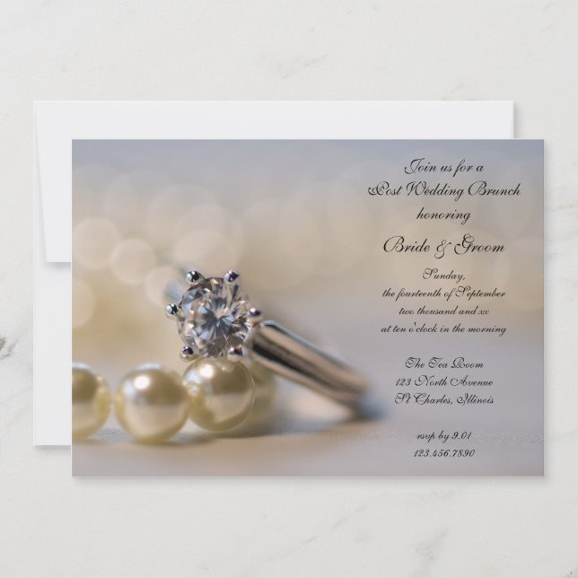 Invitation Bague de diamant et perles Mariage de poste Brunch (Devant)