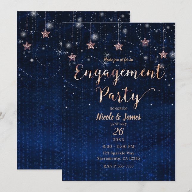 Invitation Bague de fiançailles Nuit étoilée bleu foncé et br (Devant / Derrière)