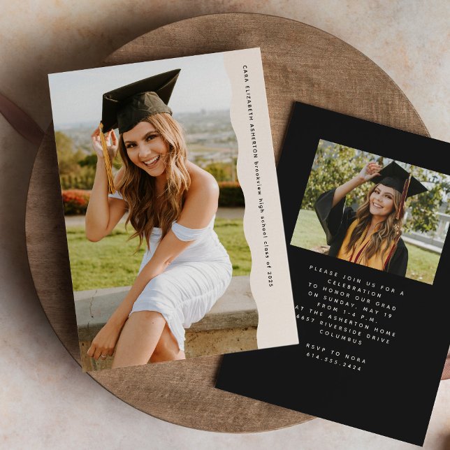 Invitation Bague de graduation photo de bord ondulé simple et (Créateur téléchargé)