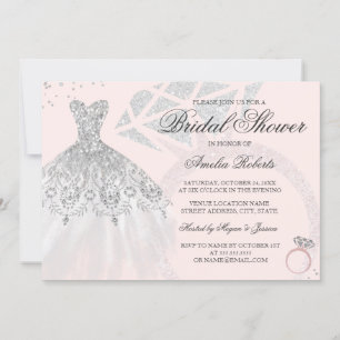 Invitation Bague de robe argent or rose scintillant douche de