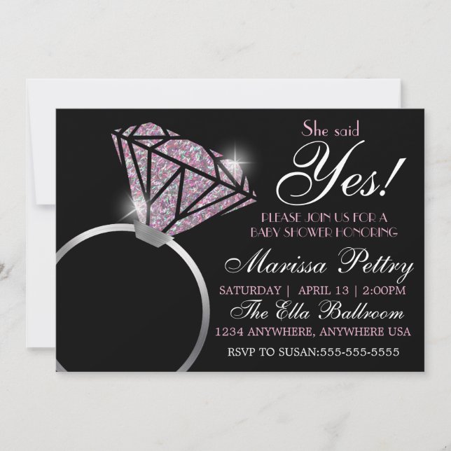 Invitation Bague diamant, Baby SHower, elle a dit oui rose (Devant)