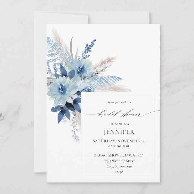 Invitation Bague florale Boho bleu Dusty Fête des mariées 2 (Devant)