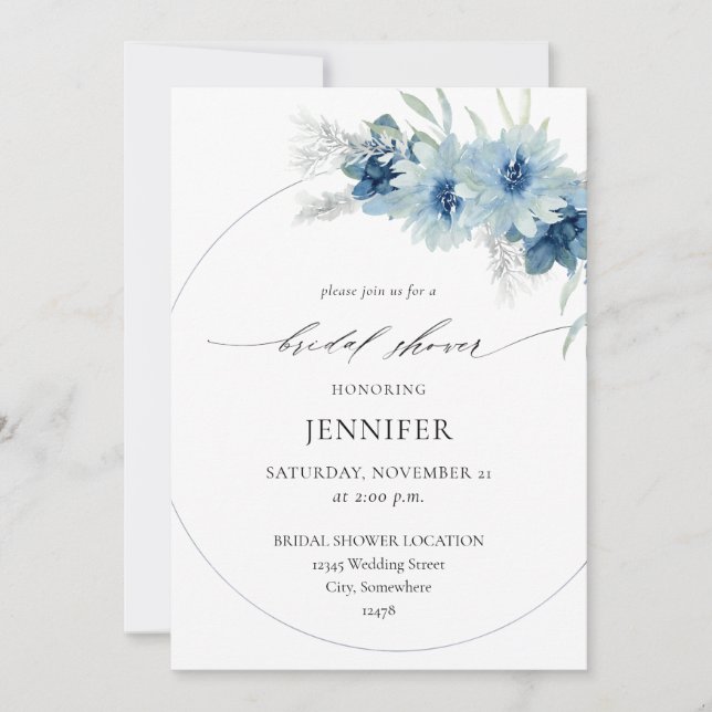 Invitation Bague florale Boho bleu Dusty Fête des mariées B (Devant)
