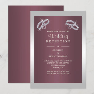 Invitation Bagues d'argent mousseux & Burgandy Réception de m