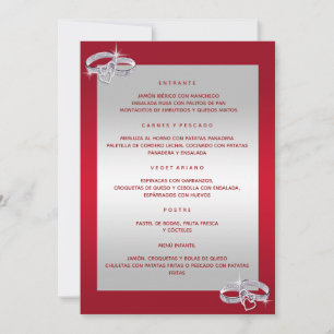 Invitation Bagues De Mariage, Argent Et Rouge Menu