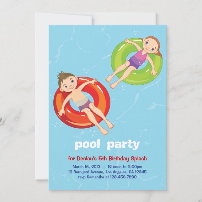 Invitation Bagues de piscine baignade été Anniversaire Fête I (Devant)