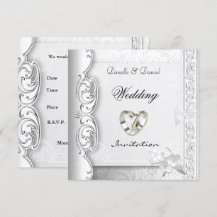 Invitation Bagues élégantes en dentelle blanche pour mariage