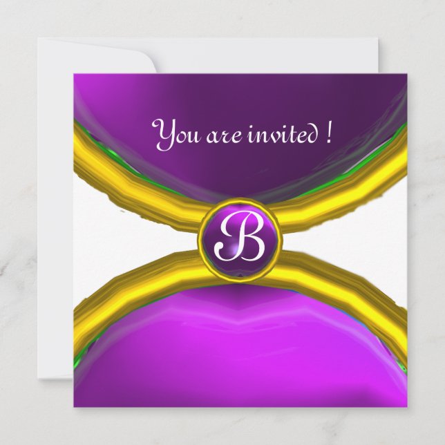 Invitation BAGUES MAGIQUES, monogramme gemme violet (Devant)