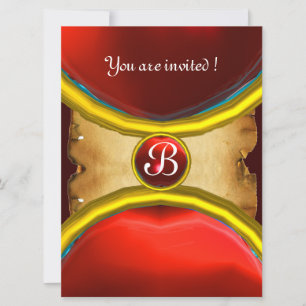 Invitation BAGUES MAGIQUES, parchemin monogrammé gemme rouge