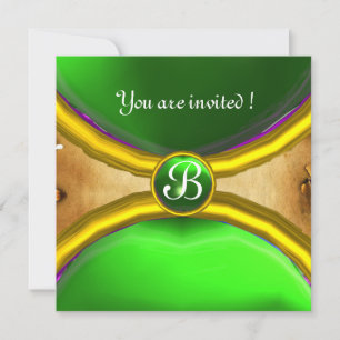 Invitation BAGUES MAGIQUES, parchemin monogrammé gemme verte