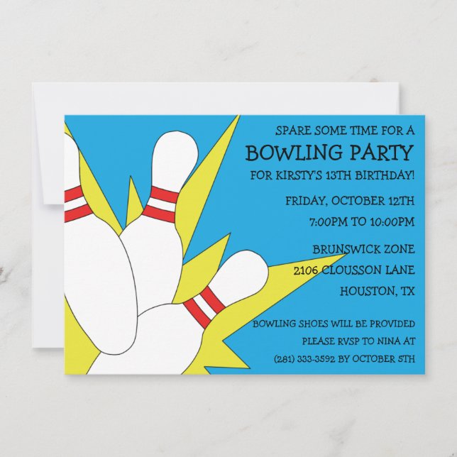Invitation Bahama Blue 7-10 Split Bowling fête d'anniversaire (Devant)