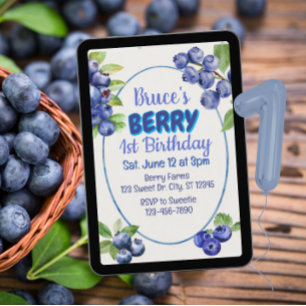 Invitation Baie 1er Anniversaire Aquarelle Myrtille