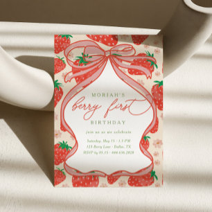 Invitation Baie Fille 1er Anniversaire Fraise