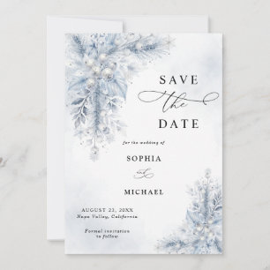 Invitation Baies blanches gelées Mariage d'hiver Enregistrez