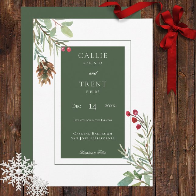 Invitation Baies de cône de pin d'hiver rustique Blanc modern (Créateur téléchargé)