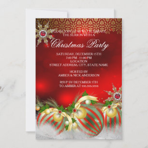 Invitation Baies de houx argentées et dorées rouges Noël nouv