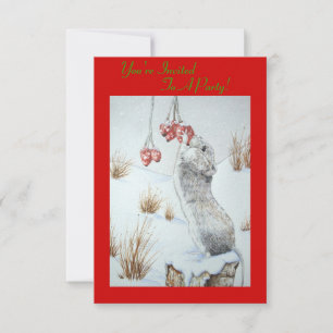 Invitation Baies de souris mignonnes neige scène faune Noël