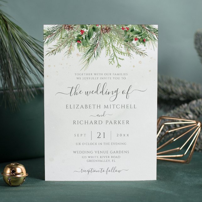 Invitation Baies d'hiver rustiques Pine Cône Mariage de verdu (Créateur téléchargé)