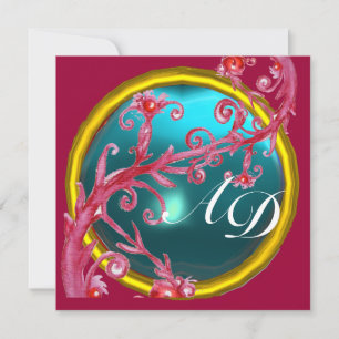 Invitation BAIES MAGIQUES 4, MONOGRAMME aigue-marine bleue
