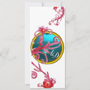Invitation BAIES MAGIQUES 4, monogramme aigue-marine bleue