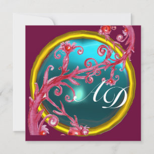 Invitation BAIES MAGIQUES 4, MONOGRAMME aigue-marine bleue