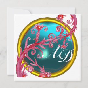 Invitation BAIES MAGIQUES 4, monogramme bleu aigue-marine