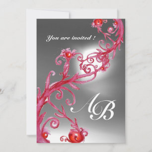 Invitation BAIES MAGIQUES 4, MONOGRAMME bordeaux rouge