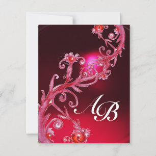 Invitation BAIES MAGIQUES 4, MONOGRAMME bordeaux rouge