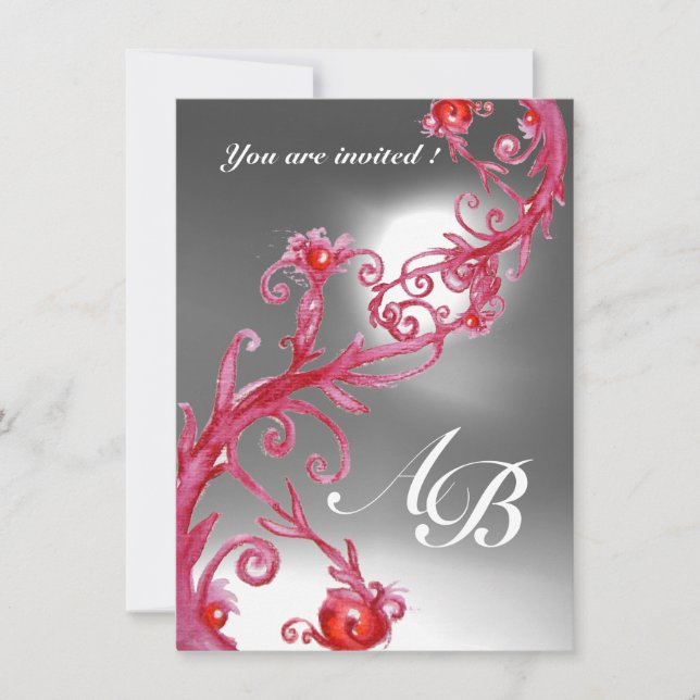 Invitation BAIES MAGIQUES 4, MONOGRAMME cristal rouge blanc (Devant)