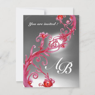 Invitation BAIES MAGIQUES 4, MONOGRAMME cristal rouge blanc