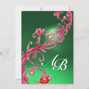 Invitation BAIES MAGIQUES 4, MONOGRAMME jade rouge