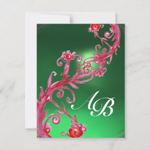 Invitation BAIES MAGIQUES 4, MONOGRAMME jade rouge