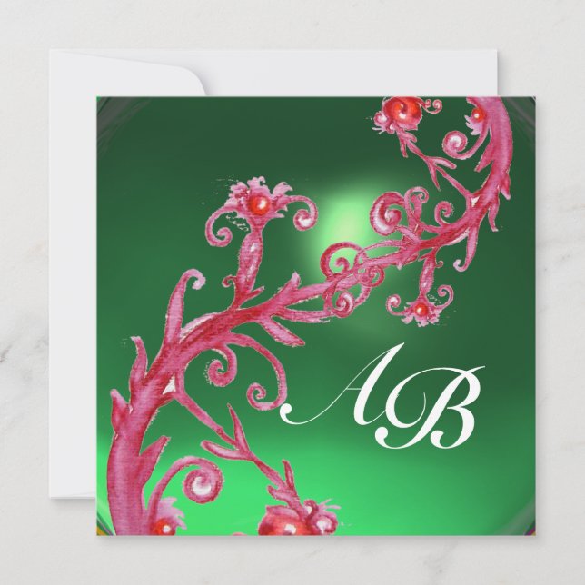 Invitation BAIES MAGIQUES 4, MONOGRAMME jade rouge (Devant)
