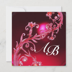 Invitation BAIES MAGIQUES 4, MONOGRAMME rouge burgundy