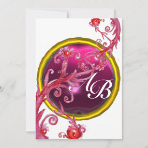 Invitation BAIES MAGIQUES 4, MONOGRAMME rouge rubis